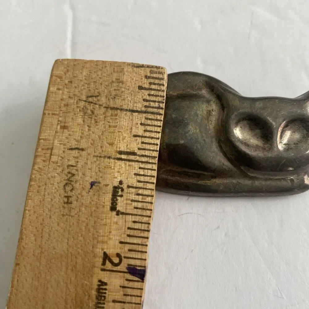 Vintage Taxco Mexican Sterling Silver Modernist Sleeping Cat Brooch Pin Signed